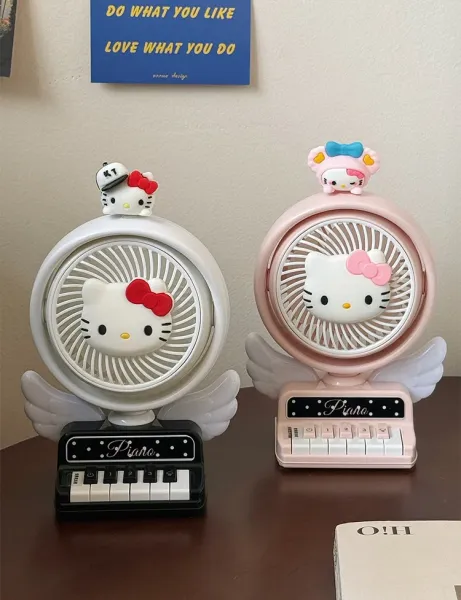 Hello Kitty Piano Fan White with Red Bow Desktop Fan Electronics - 11