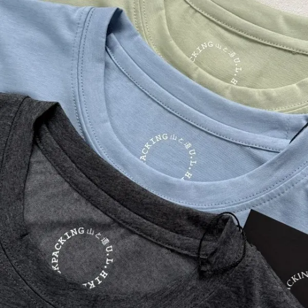 Design Yamatomichi Mountain and Road Pocket T-Shirt in Sage Green, Sky Blue, Charcoal Gray T-Shirts - 26