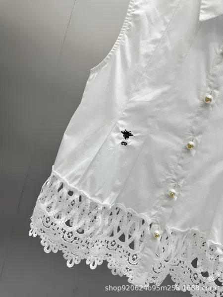 Design White Lace-Hem Sleeveless Shirt Vest Vest Top - 5