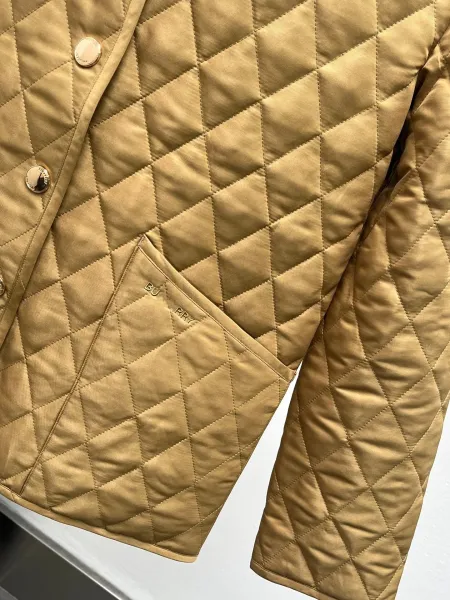 Design Quilted Jacket with Corduroy Collar Beige Outerwear - 15
