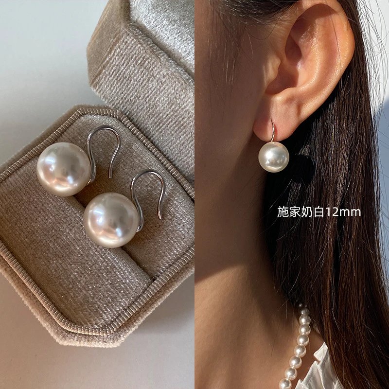 施家奶白-12MM【S925银-银色耳钩】
