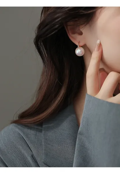 Design Pearl Hoop Earrings Silver White Jewelry - 19