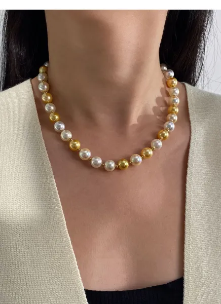 Design Pearl and Gold Bead Necklace and Bracelet Set Jewelry - 19