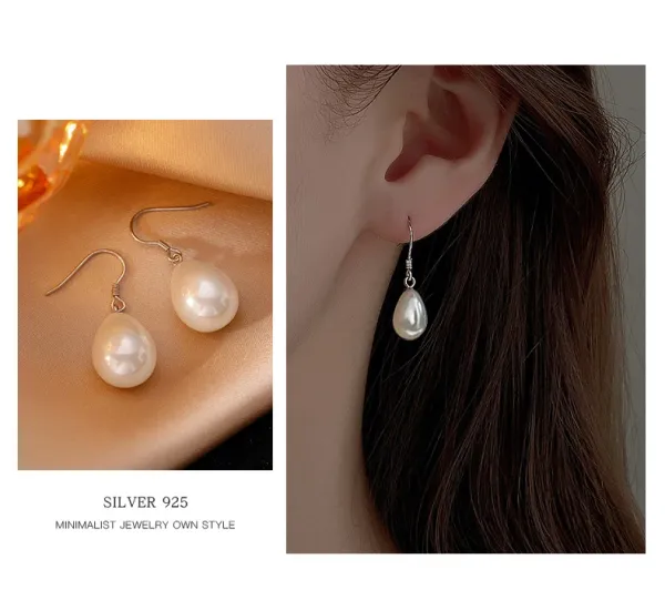 Design Pearl Drop Earrings 13mm Silver Tone Jewelry - 4