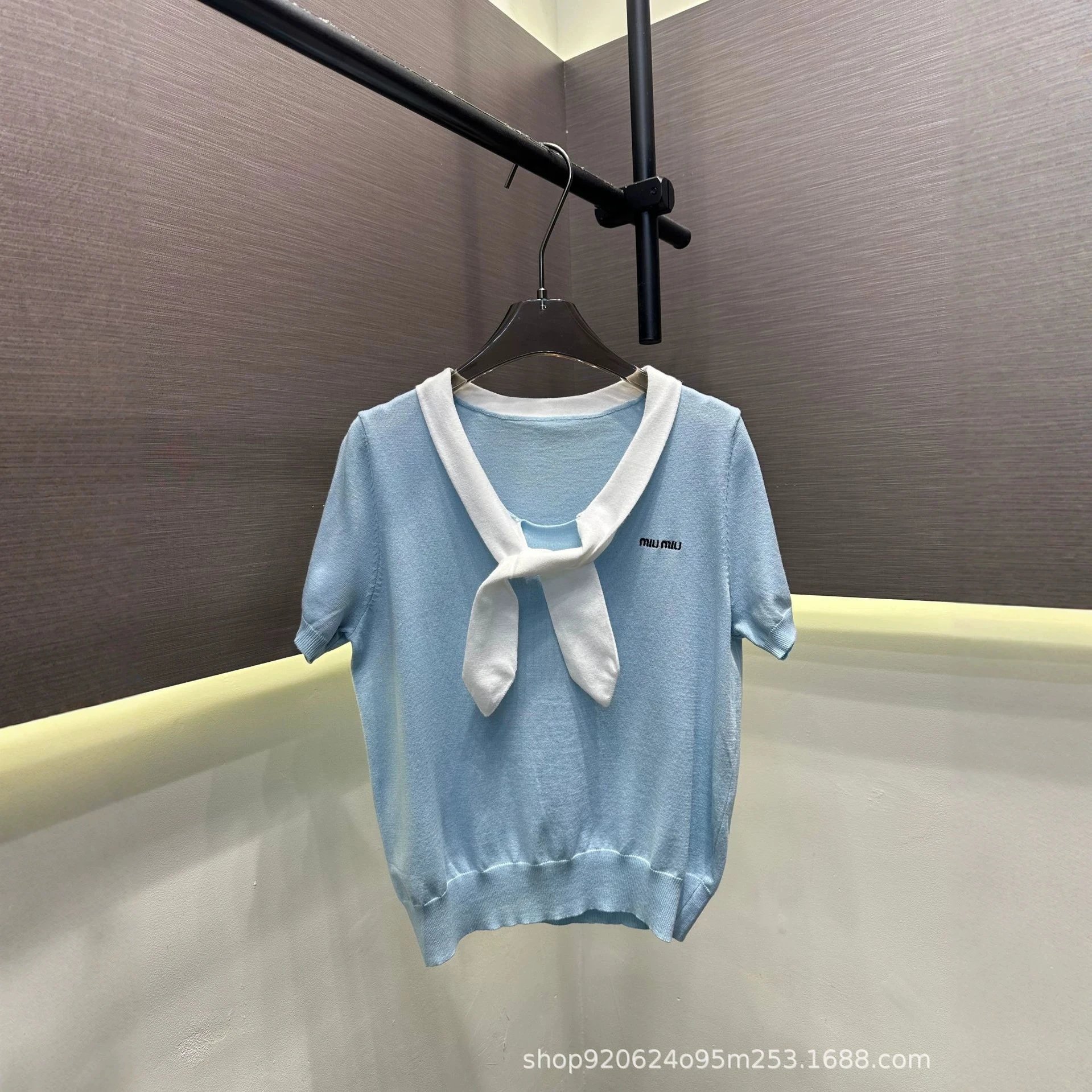 Miu Miu Knit Top Beige V-Neck Tie-Front Casual