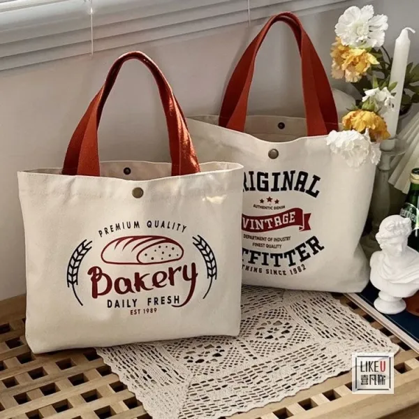 Design Bakery Print Canvas Tote Bag White with Rust Handles Tote Bag - 11