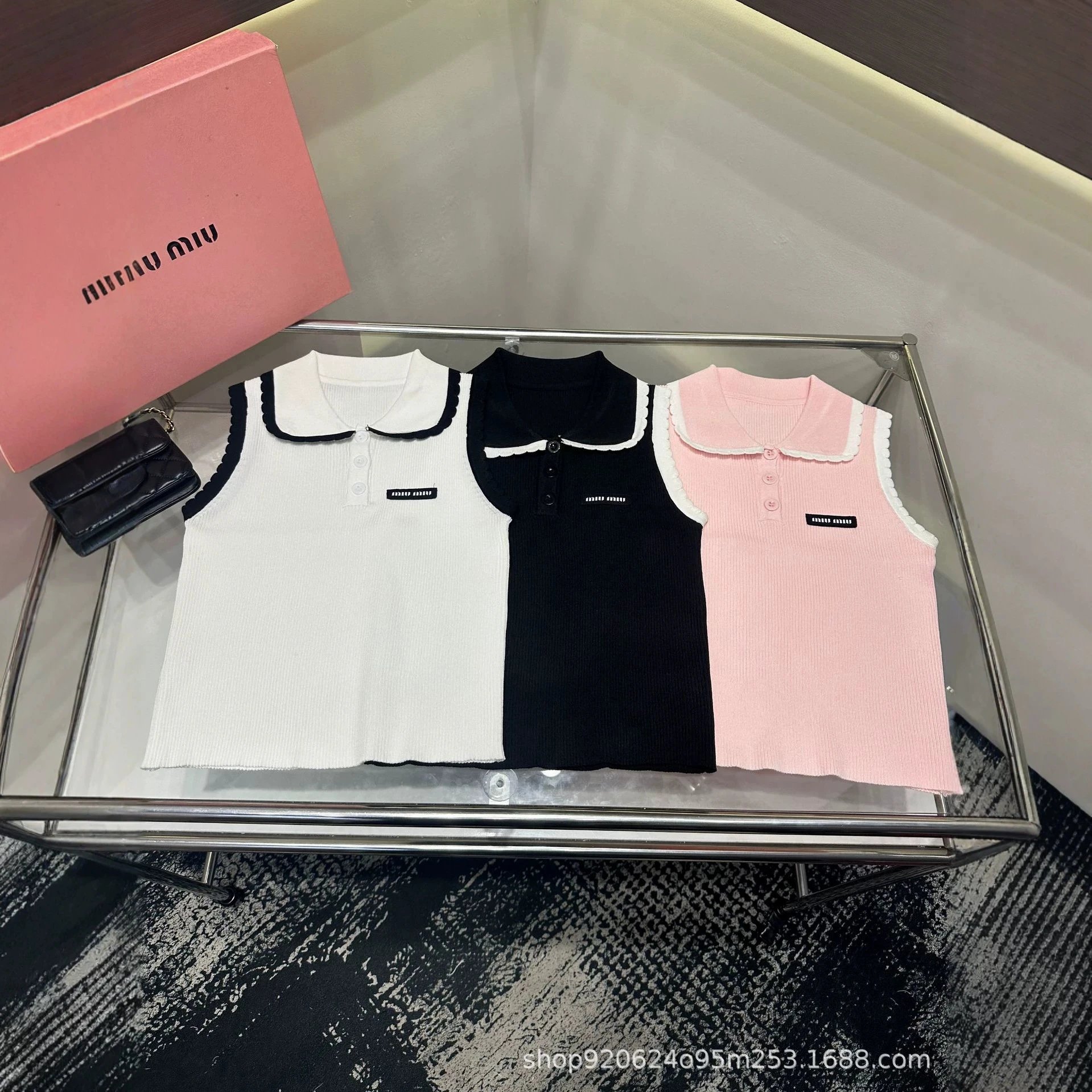 Miu Miu Sleeveless Ribbed Knit White Peter Pan Collar Top