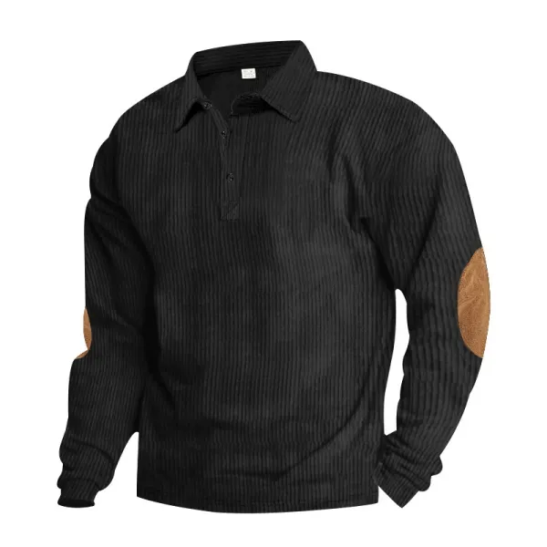 Design Corduroy Polo Shirt with Elbow Patches Black Tops.polo - 25