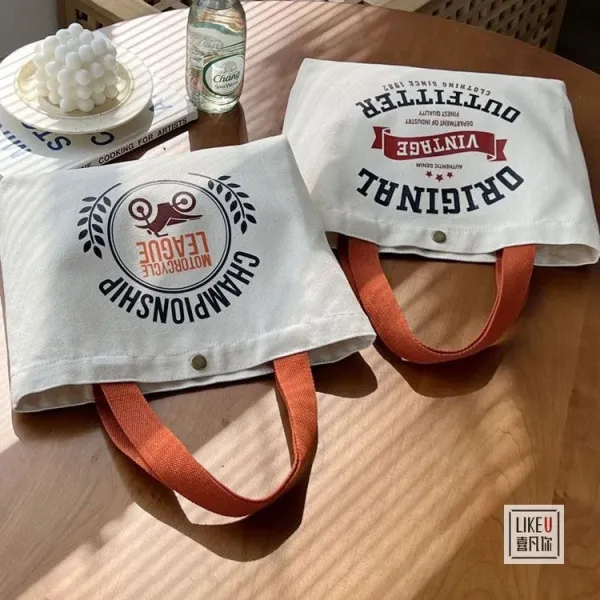 Design Bakery Print Canvas Tote Bag White with Rust Handles Tote Bag - 24