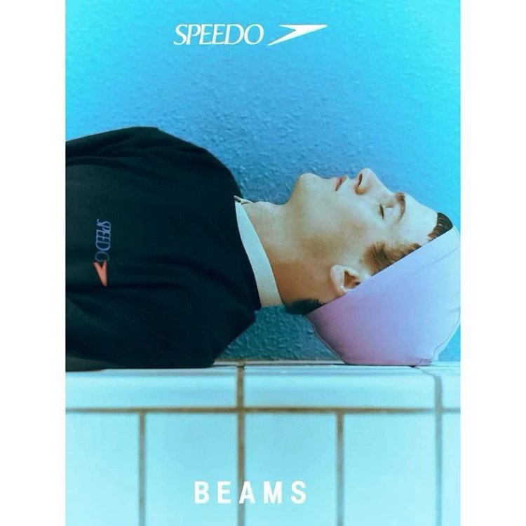BEAMS x Speedo 25ss Navy White Teal Graphic T-Shirt