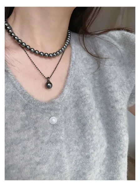 Design Black Pearl Bead Necklace Jewelry - 18