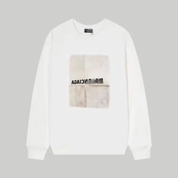 Balenciaga Distorted Logo Print White Hoodie - 1