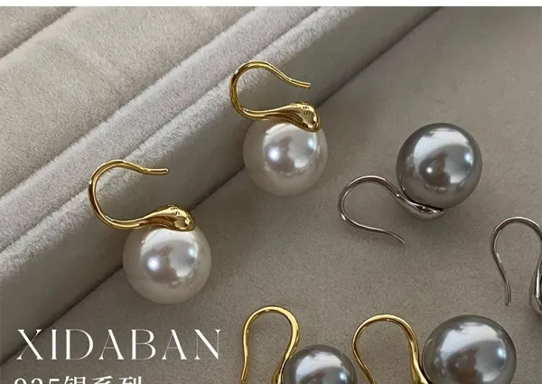 Design Pearl Drop Earrings Gray 10mm Jewelry - 9