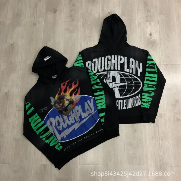Design Roughplay Battle Wounds Hoodie Black Green Multicolor Hoodie - 1