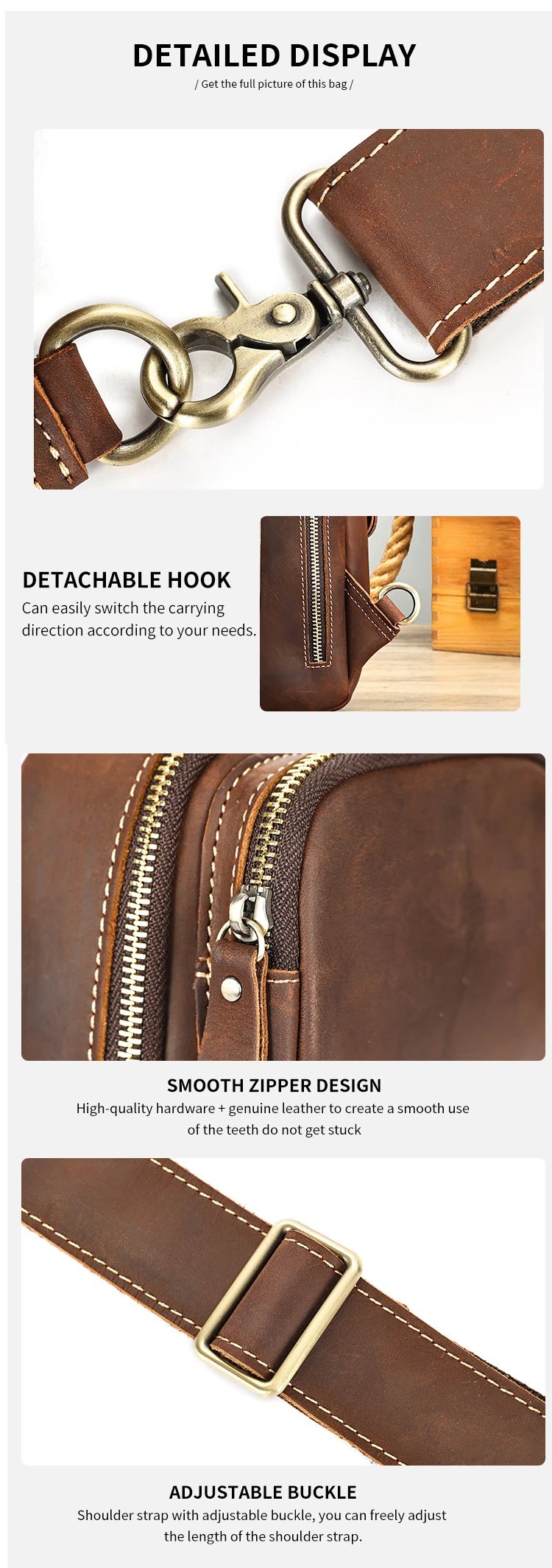 Design Vintage Leather Chest Bag Brown Crossbody Bags - 8
