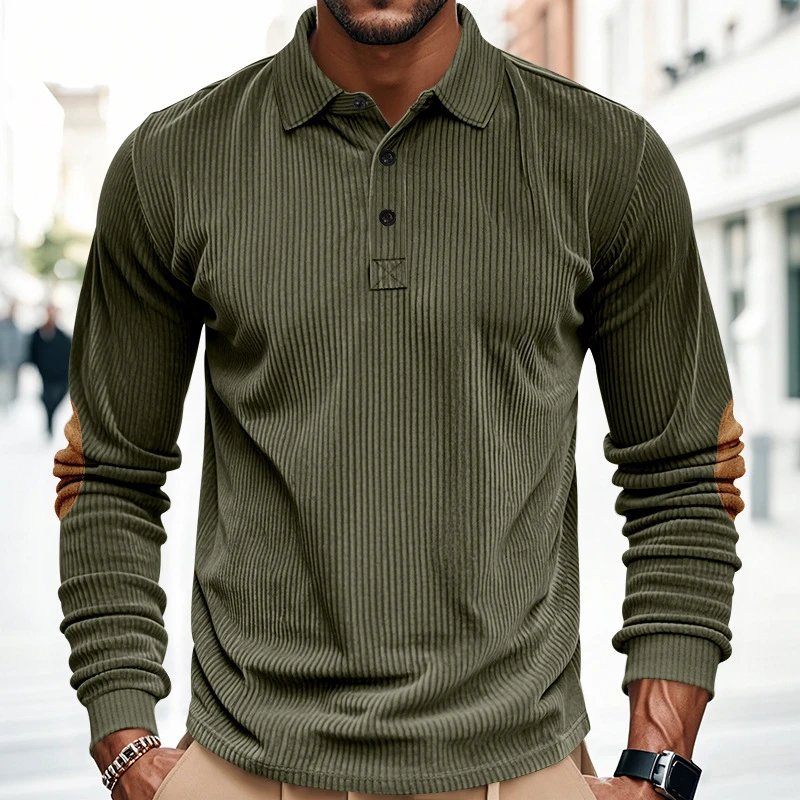 Design Corduroy Polo Shirt with Elbow Patches Black Tops.polo - 28