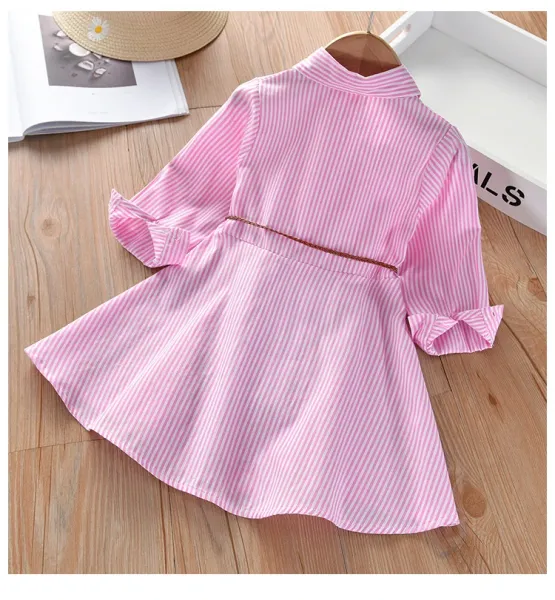 Design Pink Stripe Shirt Dress with Pearl-Tipped Belt - 11
