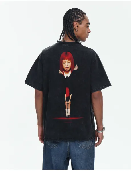 Design Like Jennie Graphic Print Black Oversized T-Shirt - 35
