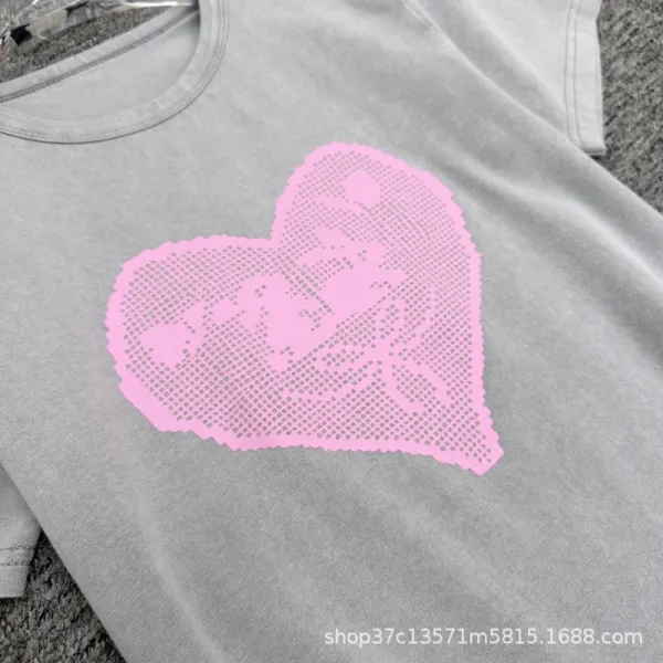 Design Heart Print Graphic T-Shirt Gray - 5