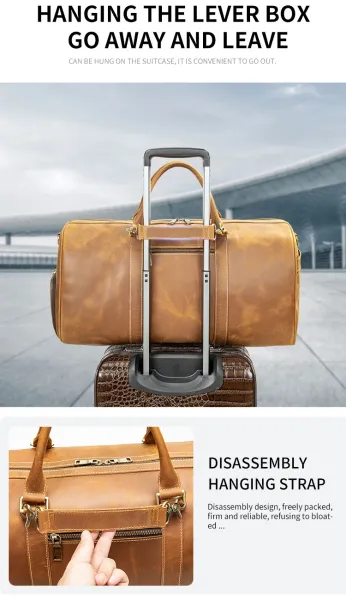 Design Vintage Leather Duffle Bag Tan Travel Bag - 6