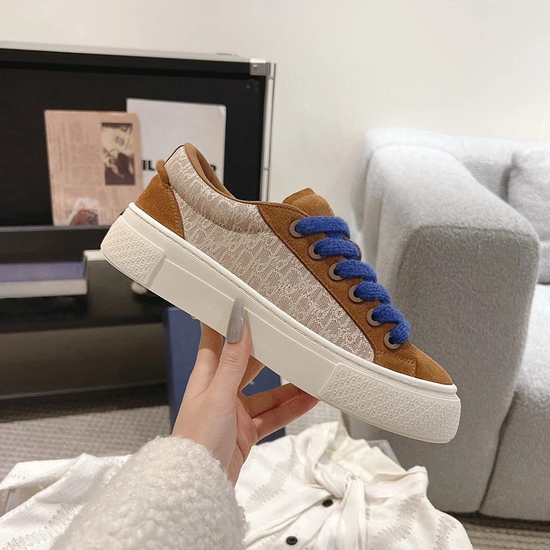 Design Chunky Platform Sneakers Beige Brown Blue Casual Shoes