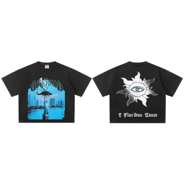 Design Graphic Print Cropped T-Shirt Black - 1