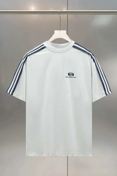 Balenciaga Logo T-Shirt White with Navy Stripes - 1