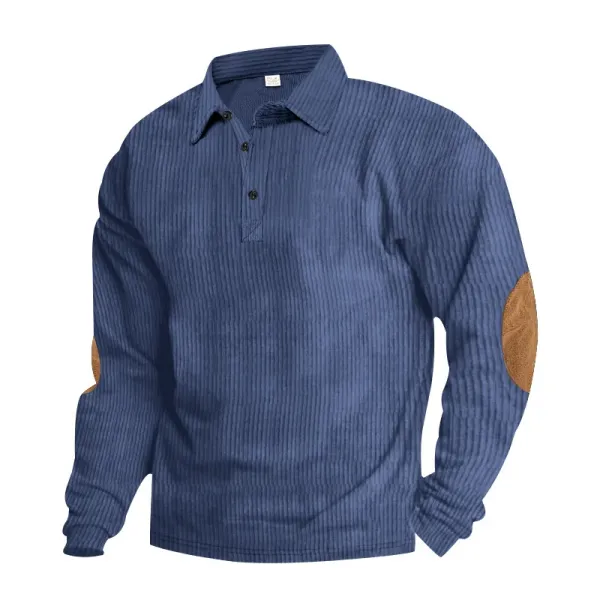 Design Corduroy Polo Shirt with Elbow Patches Black Tops.polo - 15