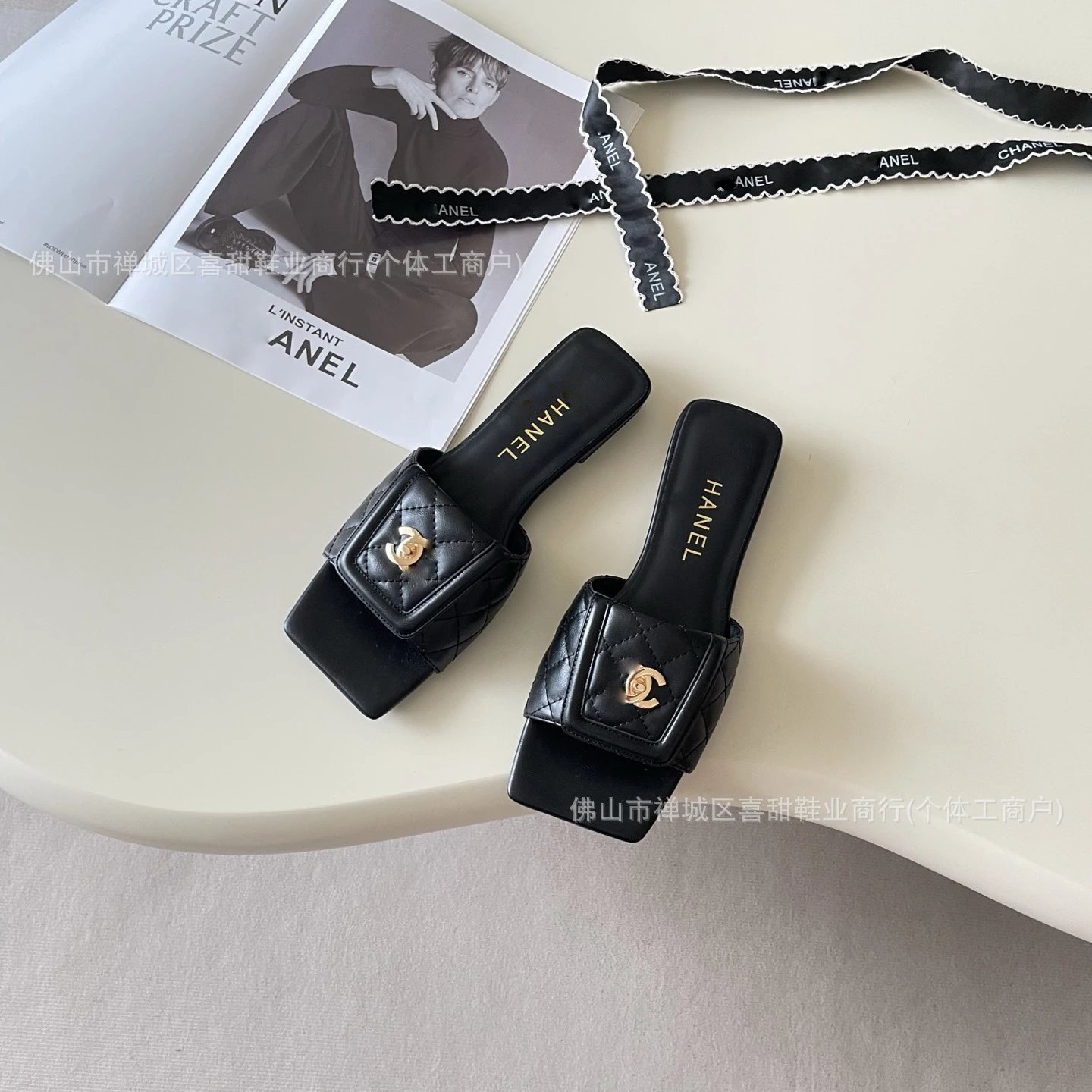 Chanel Mule Slides Black Quilted Leather with CC Logo Slippers