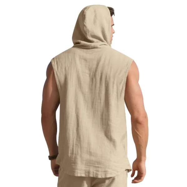 Design Sleeveless Hooded Button-Up Shirt White Tops - 23