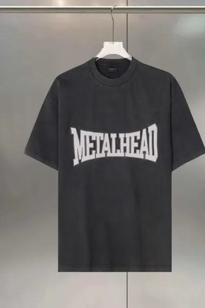 Balenciaga Metalhead Arch Logo T-Shirt Charcoal Gray T-Shirt - 1