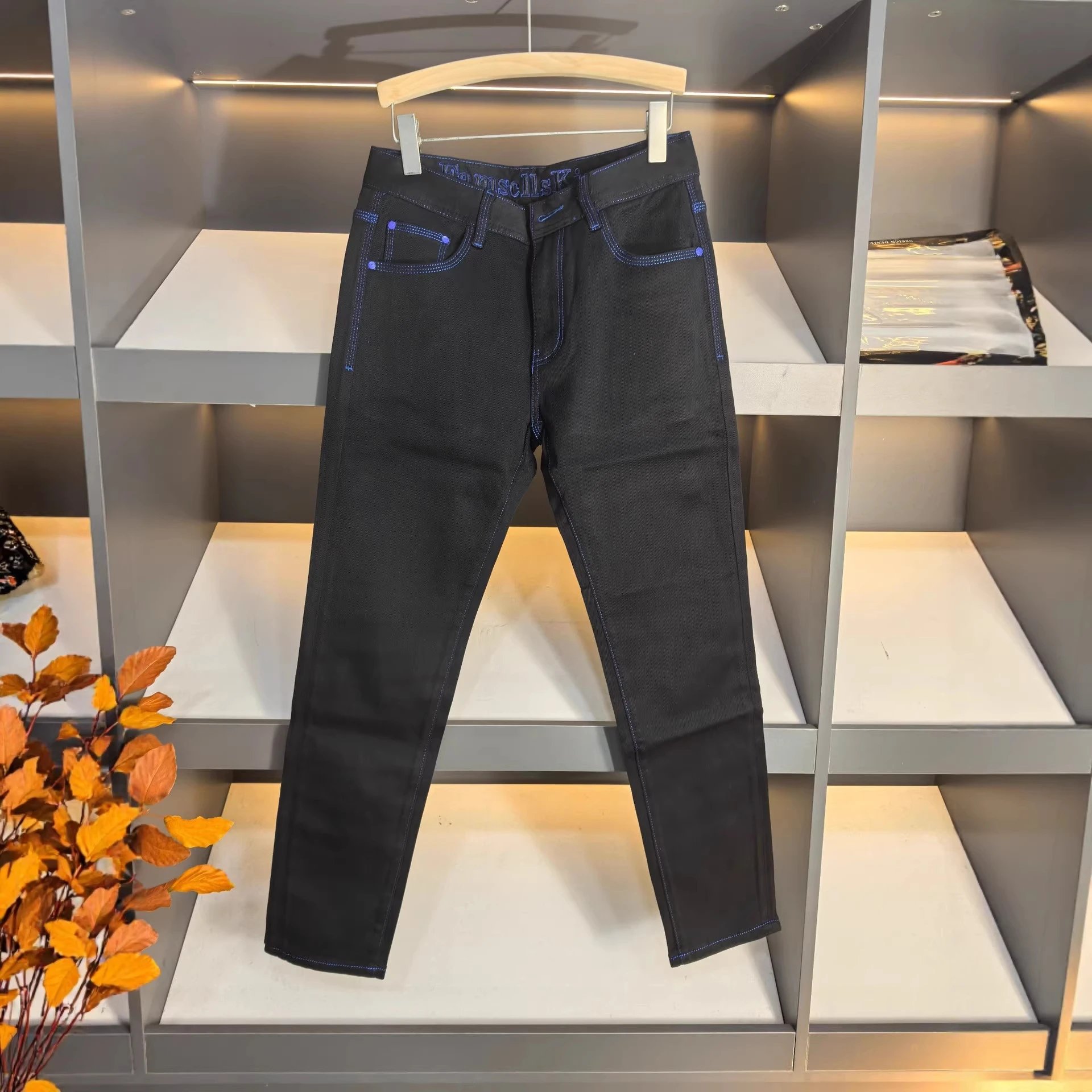 Emporio Armani Black Denim Jeans With Blue Stitching