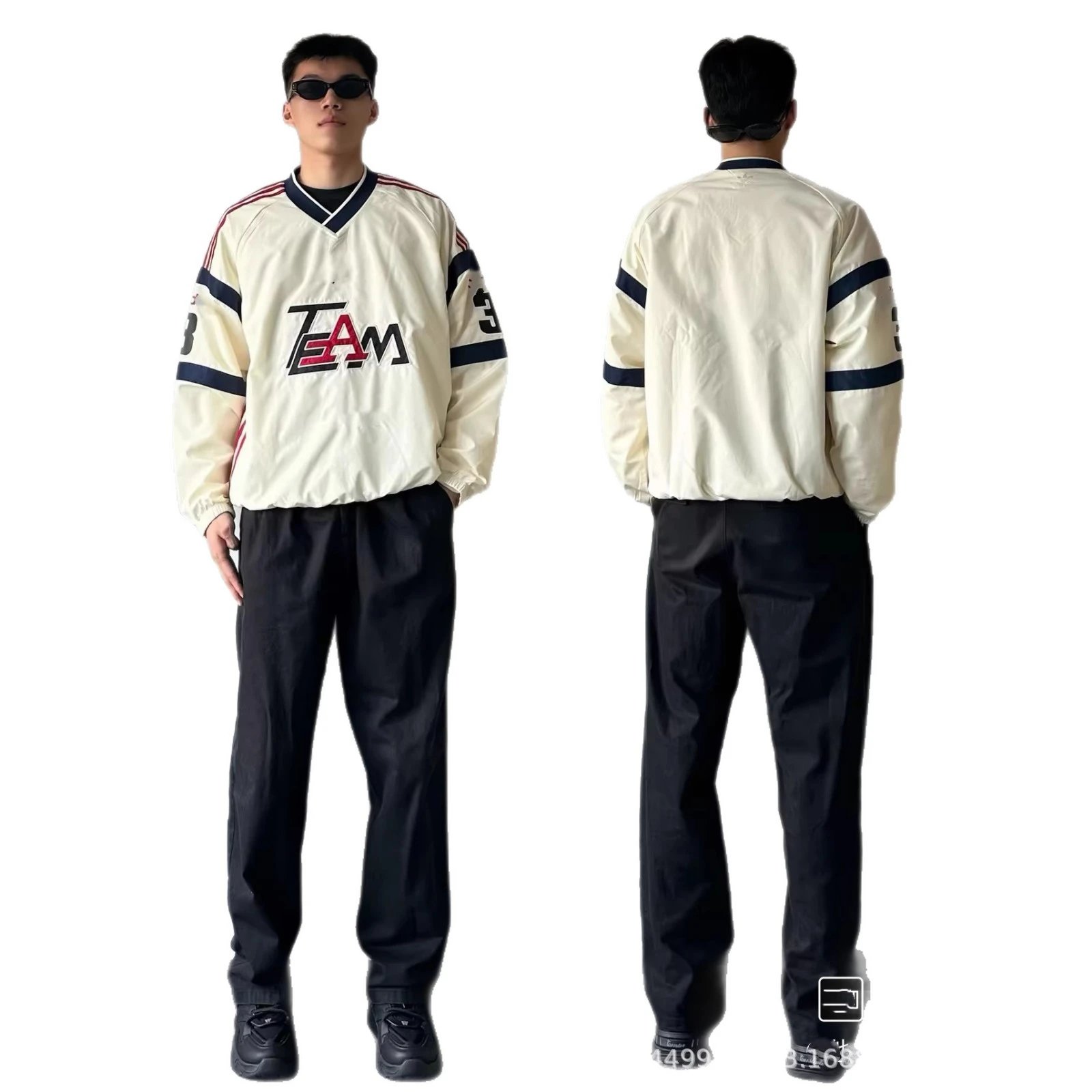 White Team Logo Sport Jacket With Red And Navy Stripes