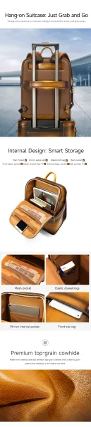 Design Minimalist Leather Rolling Carry-On Suitcase Black - 6