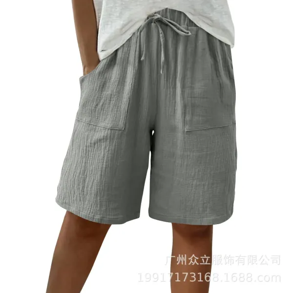 Design Wide-Leg Linen-Blend Drawstring Shorts Blue - 13