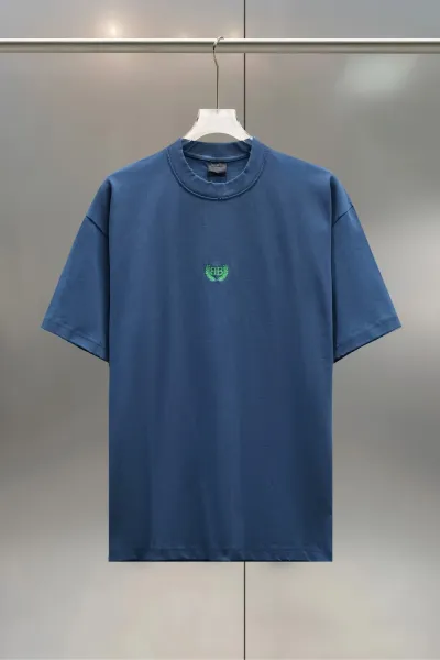 Balenciaga BB Logo Embroidered Blue T-Shirt - 1