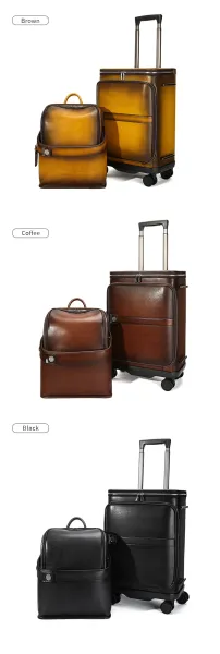 Design Minimalist Leather Rolling Carry-On Suitcase Black - 8