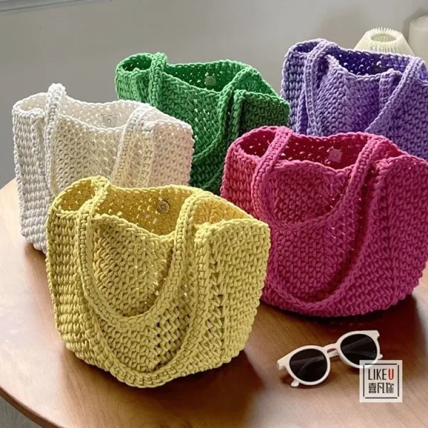 Design Handcrafted Crochet Tote Bag Green Tote Bag - 8