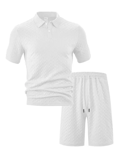 Design Textured Chevron Polo and Shorts Set White - 10
