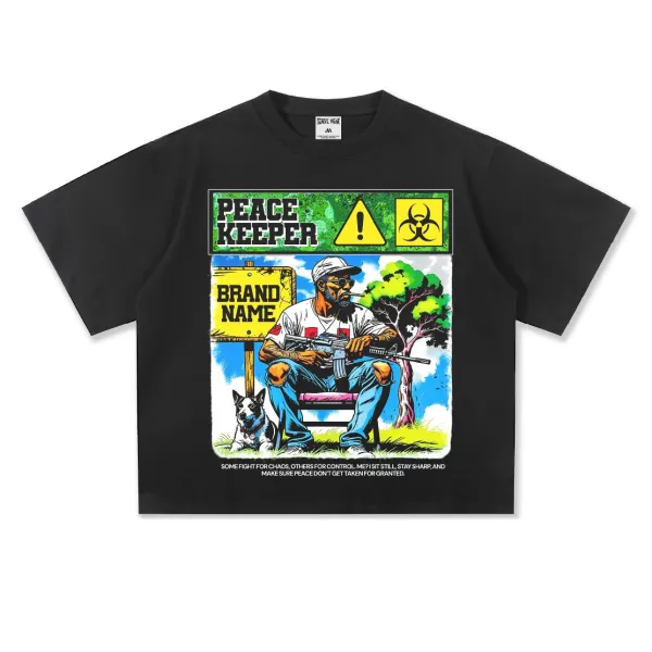 Design Street Wear Peace Keeper Graphic T-Shirt Black T-Shirts - 1