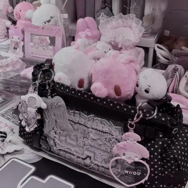 Sanrio Hello Kitty & My Melody Decorated Polka Dot Clear Panel Shoulder Bag - 10