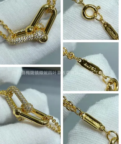 Design T-Bar Link Pendant Necklace Gold Jewelry - 13