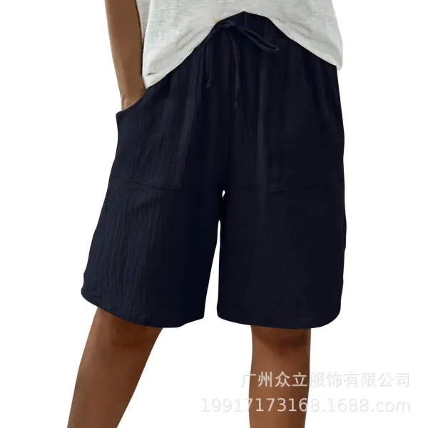 Design Wide-Leg Linen-Blend Drawstring Shorts Blue - 36