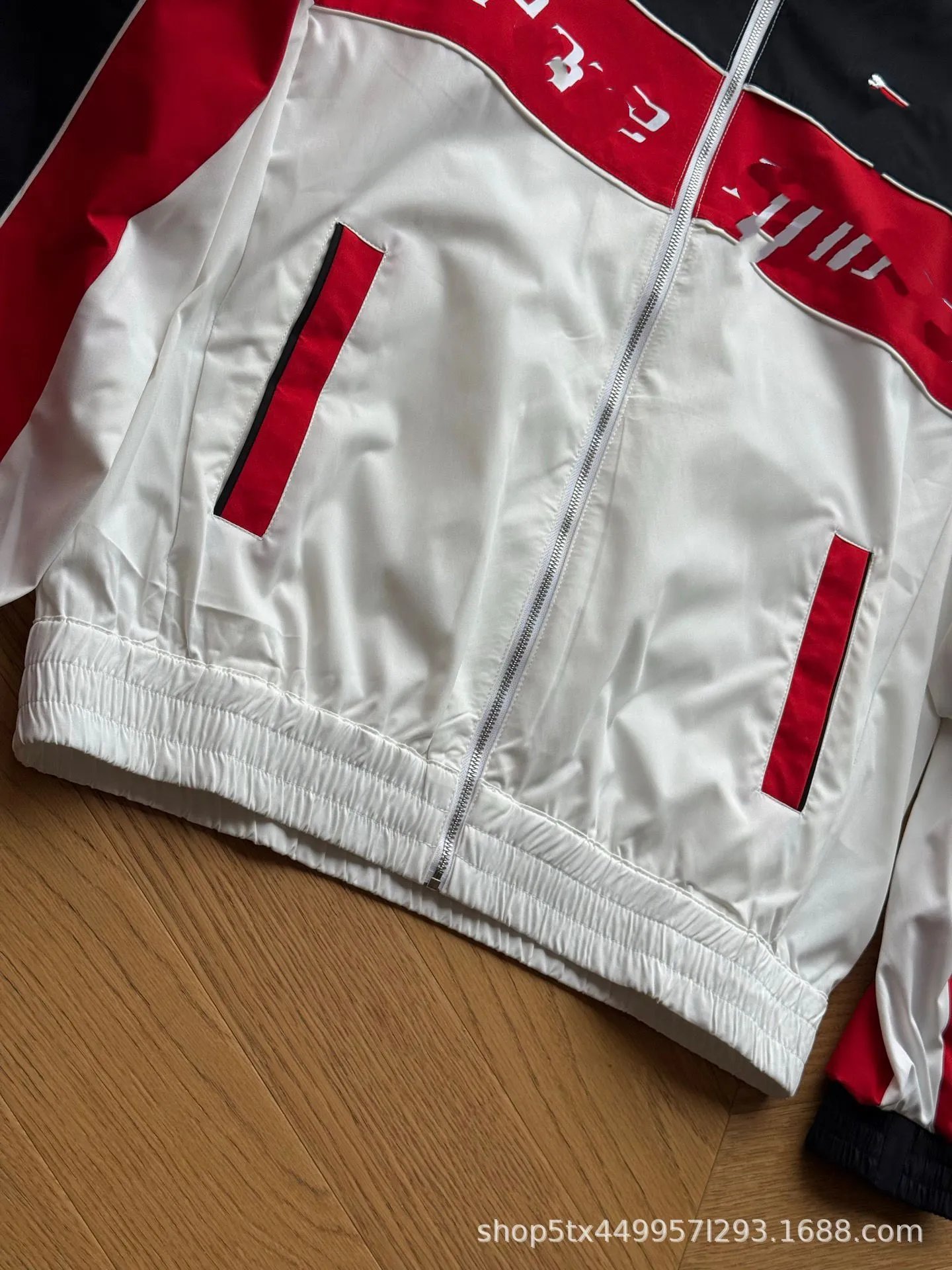 Design Racing Stripe Windbreaker Jacket in Black, Red, and White Outerwear.windbreaker - 6