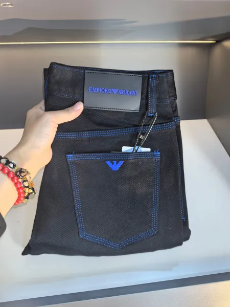 Emporio Armani Black Jeans with Blue Stitching and Eagle Logo - 4
