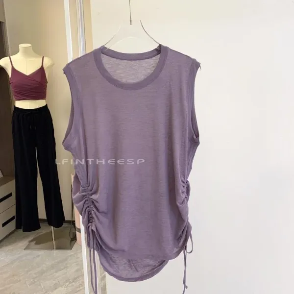 Design Ruched Side Sleeveless Top Lavender Vest Top - 1
