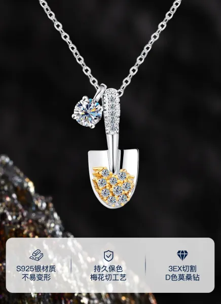 Design Silver 925 Cubic Zirconia Shovel Pendant Necklace Jewelry - 4