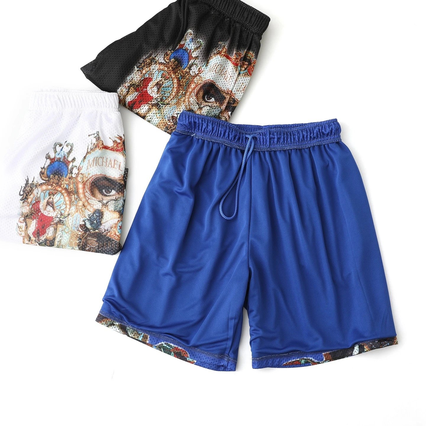 Art Print Mesh Shorts Blue White Black Graphic Streetwear