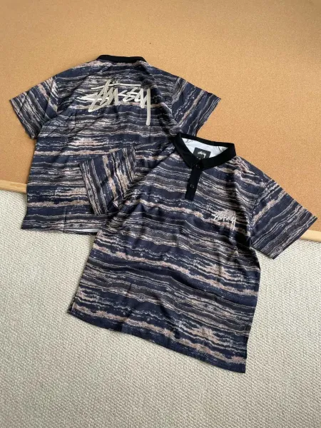 Stussy Marble Print Polo Navy Multicolor Polo Shirt - 11