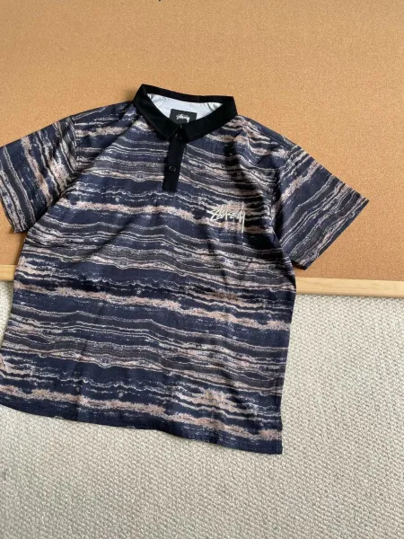 Stussy Marble Print Polo Navy Multicolor Polo Shirt - 12